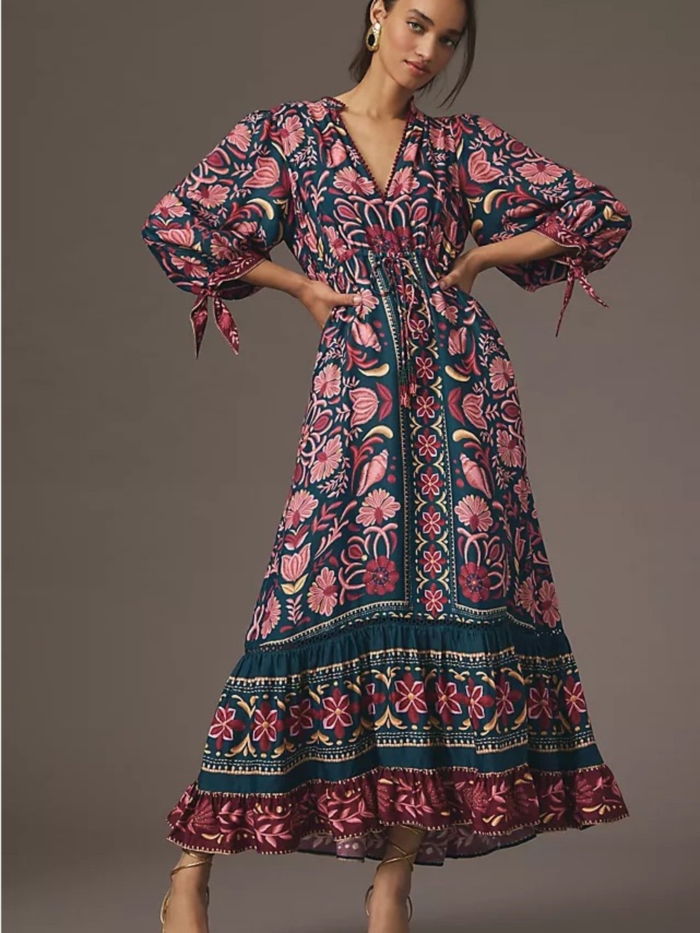 FARM Rio Navy Maxi Dress with Pink Floral Print